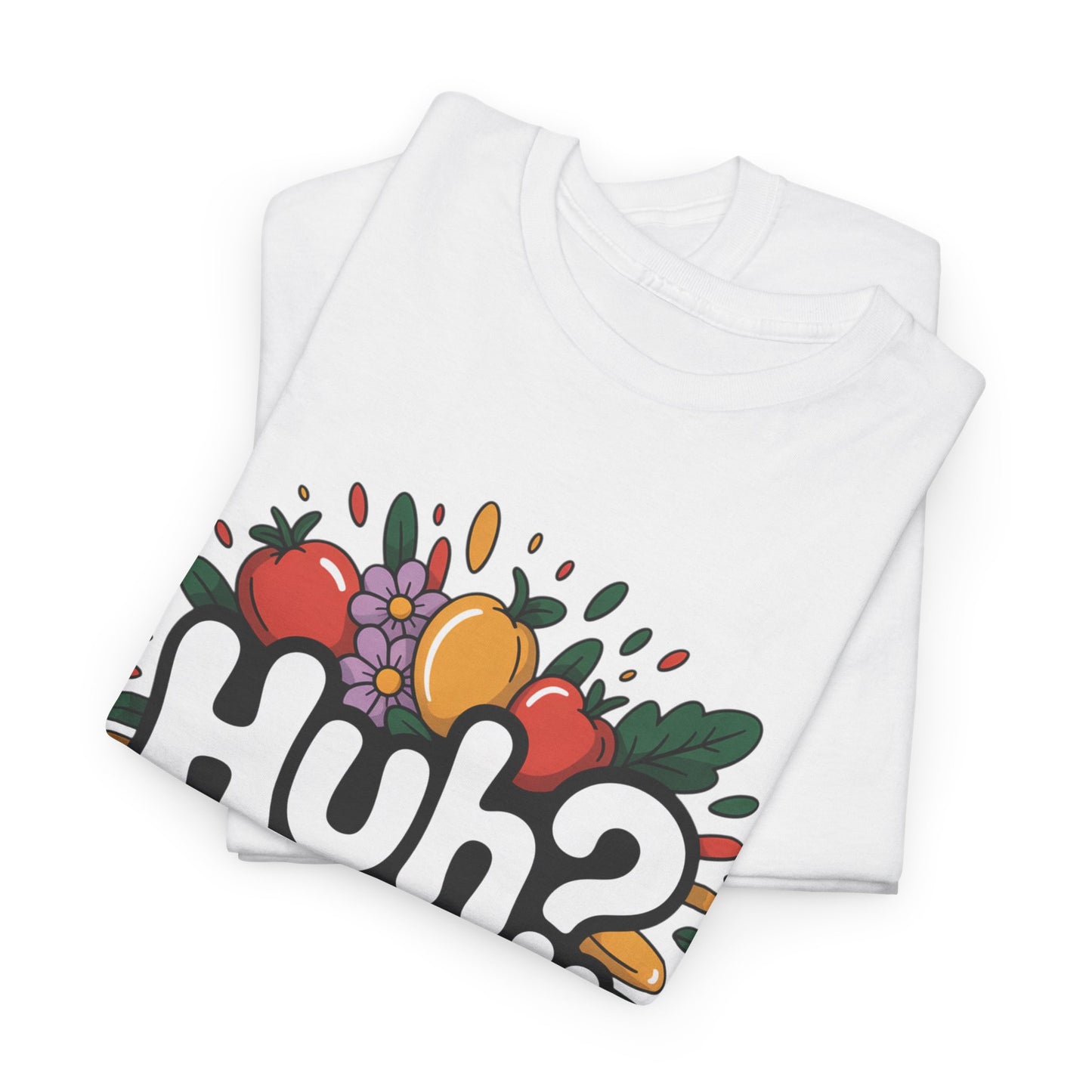 Huh? Color Splash T-Shirt — Fun Graphic Tee with Playful Text