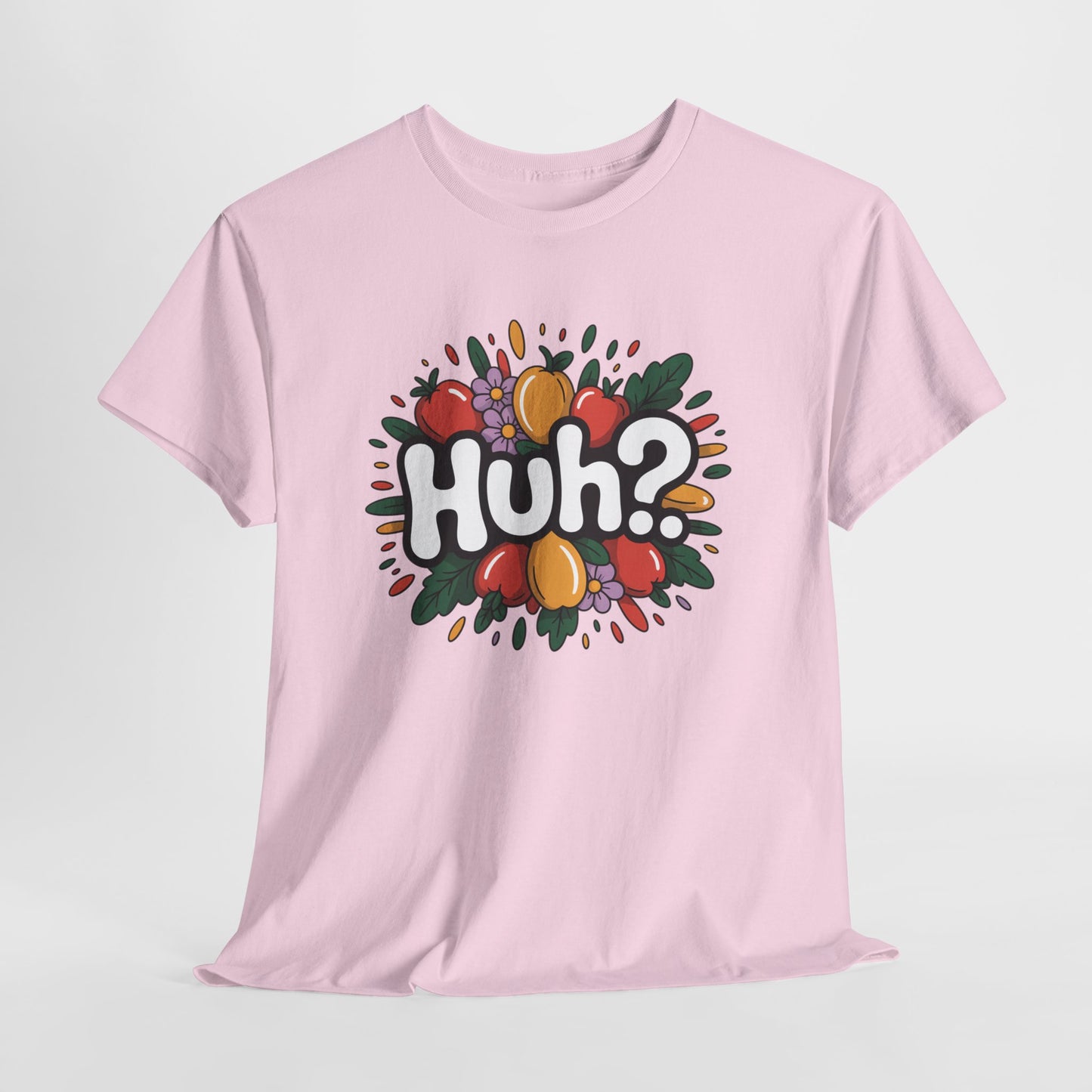 Huh? Color Splash T-Shirt — Fun Graphic Tee with Playful Text