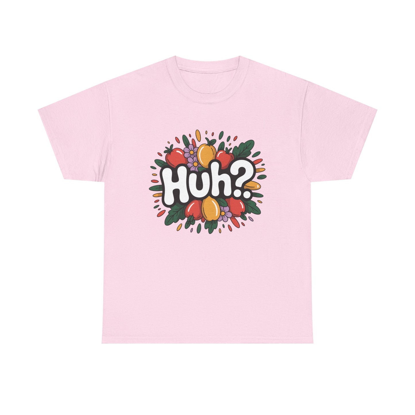 Huh? Color Splash T-Shirt — Fun Graphic Tee with Playful Text