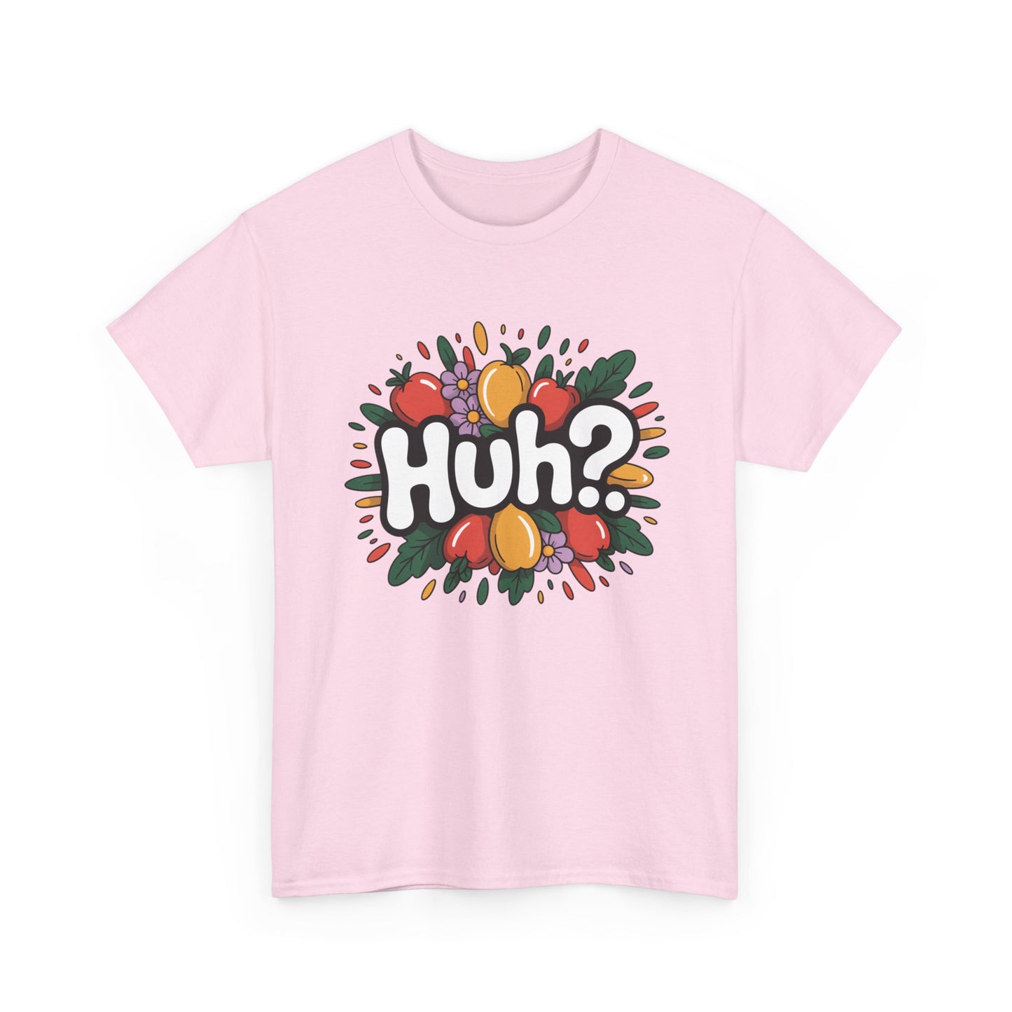 Huh? Color Splash T-Shirt — Fun Graphic Tee with Playful Text